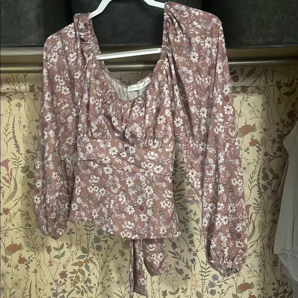 Altar'd State Pink Ruched Tie Front Blouse